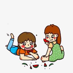 漫画小人吃瓜图片,漫画小人畅享夏日清凉  第1张